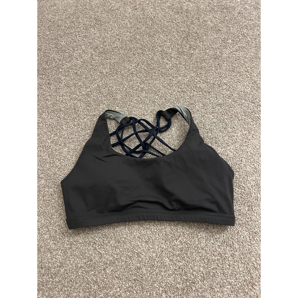 Born Primitive Sports Bra Women M Gray Navy Excellent Strappy Lattice Back